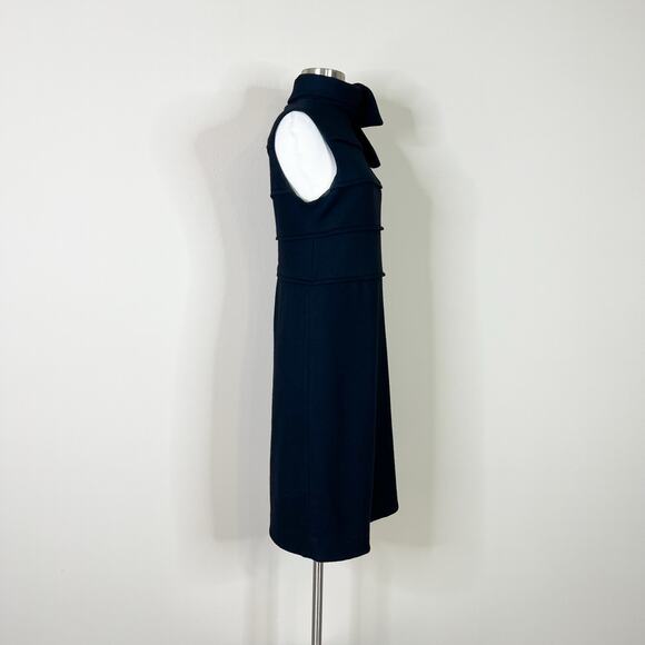 Tory Burch | Duncan Black Wool Tie Neck Designer A Line Solid Sleeveless Dress M - Picture 5 of 11